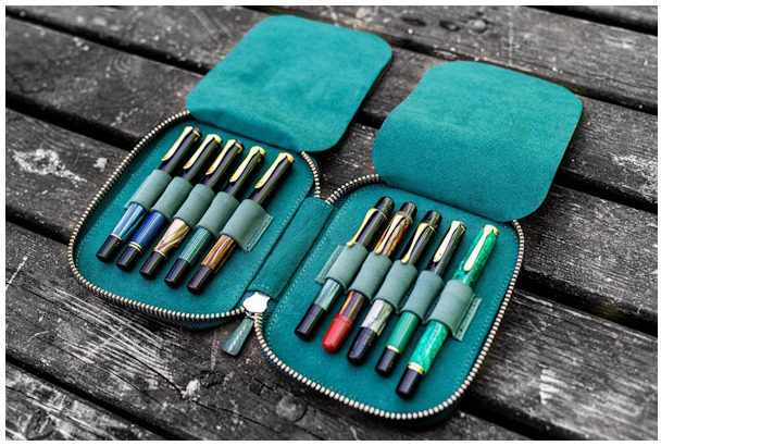 Étui pour stylo Galen Leather Co., série Leather Zippered 10 Slots Vert Forêt Crazy Horse