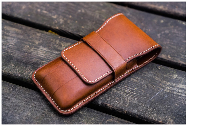 Galen Leather Co. Pen pouch, Leather Flap Pen Case (3) series Brown