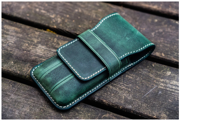 Étui pour stylo Galen Leather Co., série Leather Flap Pen Case (3) Vert forêt Crazy Horse