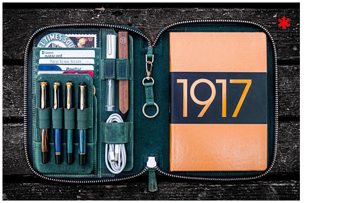 Étui Galen Leather Co., série Leather Zippered A5 Notebook Folio Vert forêt Crazy Horse