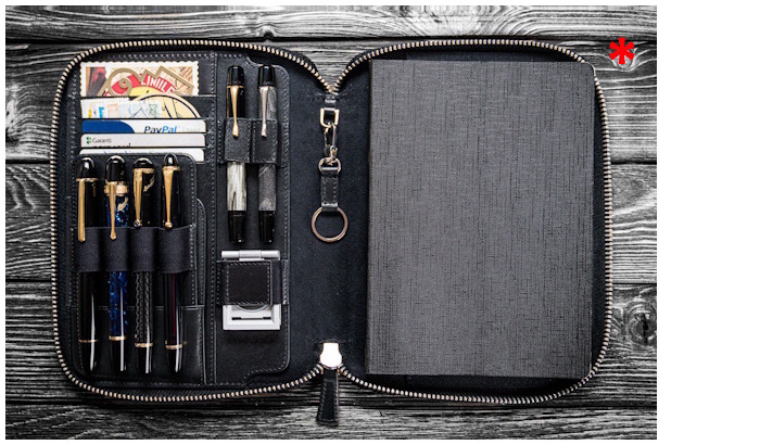 Étui Galen Leather Co., série Leather Zippered A5 Notebook Folio Noir