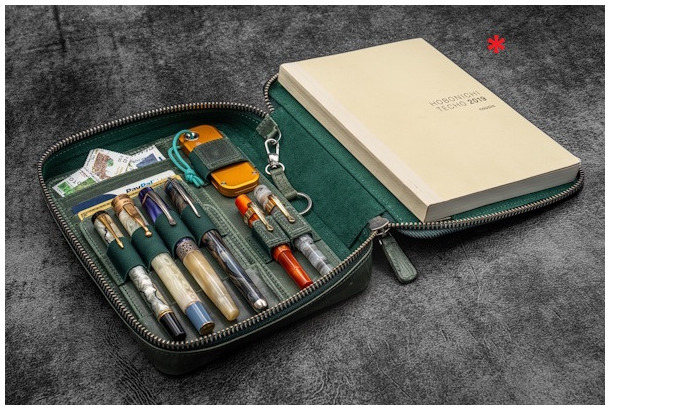 Étui Galen Leather Co., série Expansi-Folio Leather Wide A5 Zip Vert forêt Crazy Horse 