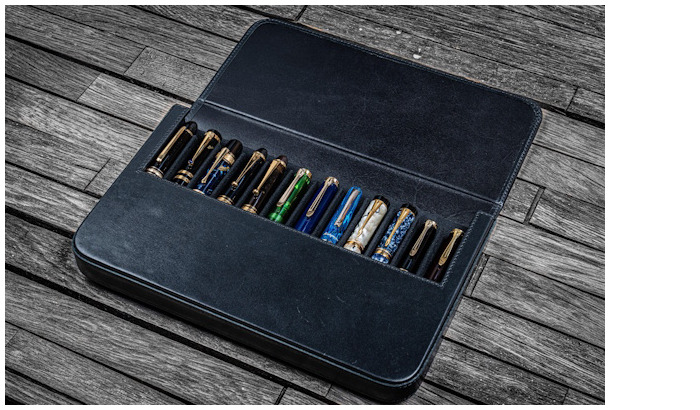 Galen Leather Co. Pen pouch, Leather Magnum Opus 12 Slots series Black