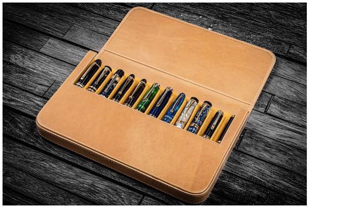 Étui pour stylo Galen Leather Co., série Leather Magnum Opus 12 Slots Ocre Miel Crazy Horse 