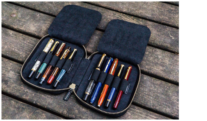 Étui pour stylo Galen Leather Co., série Leather Zippered 10 Slots Noir