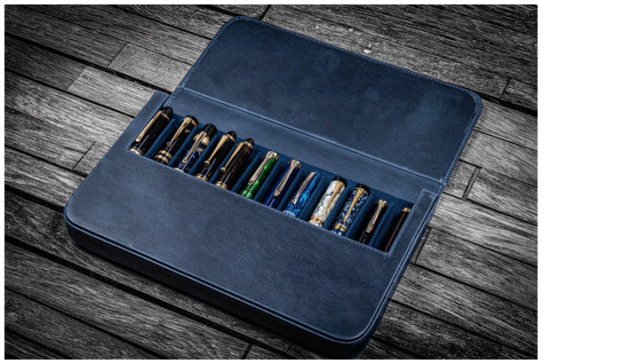 Étui pour stylo Galen Leather Co., série Leather Magnum Opus 12 Slots Bleu marine Crazy Horse