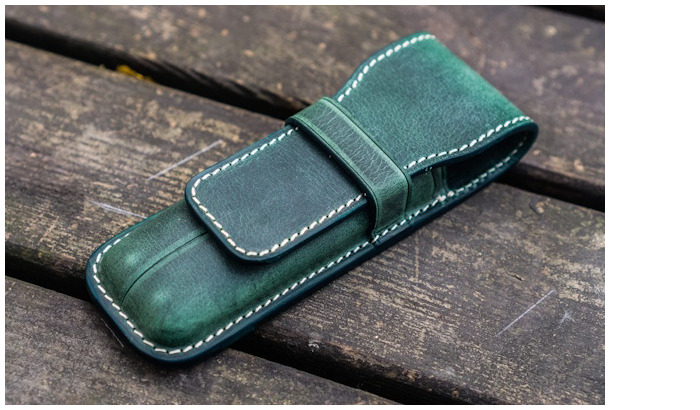 Étui pour stylo Galen Leather Co., série Leather Flap Pen Case (2) Vert forêt Crazy Horse