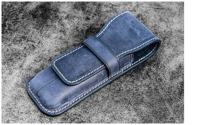 Étui pour stylo Galen Leather Co., série Leather Flap Pen Case (2) Bleu marine Crazy Horse