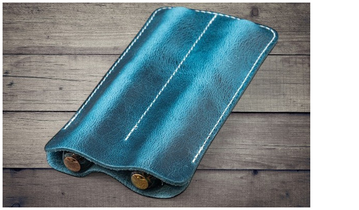 Étui pour stylo Galen Leather Co., série Leather Double Pen Sleeve Bleu Océan Crazy Horse