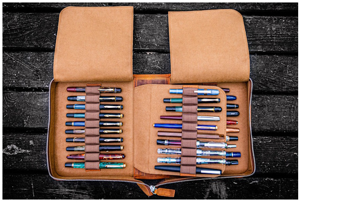 Étui pour stylo Galen Leather Co., série Leather Zippered 40 Slots Brun Crazy Horse