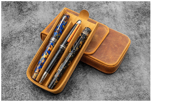 Étui pour stylo Galen Leather Co., série Leather Magnum Opus 3 Slots Brun Crazy Horse