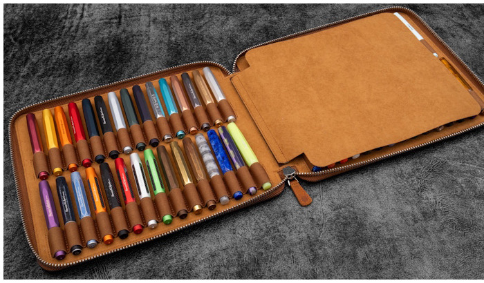 Étui pour stylo Galen Leather Co., série Collector Pen Case for 60 Kaweco* Brun Crazy Horse