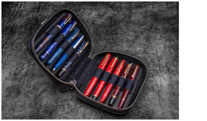 Étui pour stylo Galen Leather Co., série Expansi-Pouch Leather Wide 10 Slots - A6 Zip Folio Noir