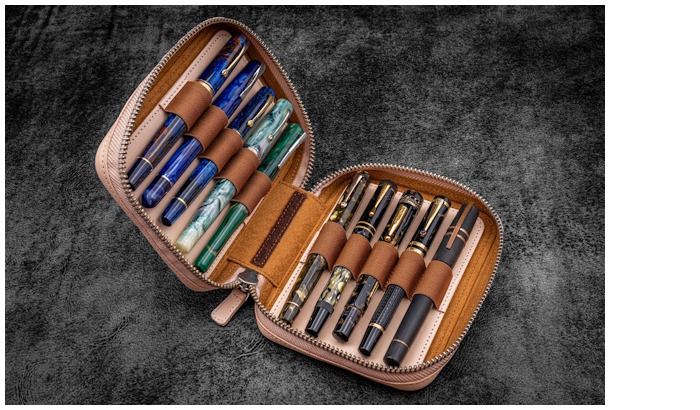Étui pour stylo Galen Leather Co., série Expansi-Pouch Leather Wide 10 Slots - A6 Zip Folio Non teint