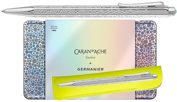 Ensemble stylo bille & étui Caran d'Ache, série Ecridor Germanier Les Fulgureuses SE Platine
