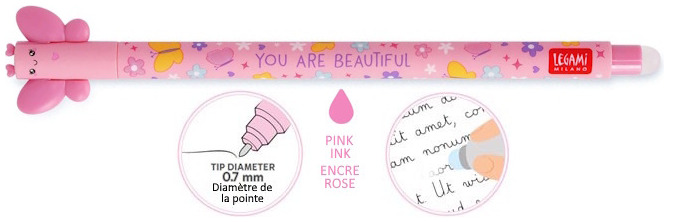 Legami gel pen, Erasable Gel Pen series Pink ink (Butterfly)