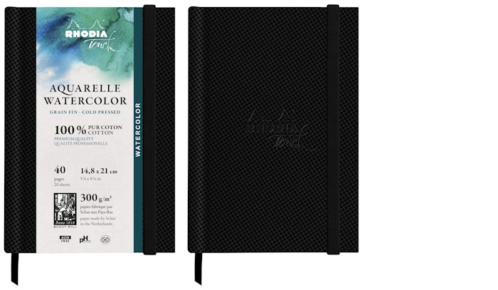 Rhodia Watercolor book, Arts series Black (A5, 148mm x 210mm, portrait) 