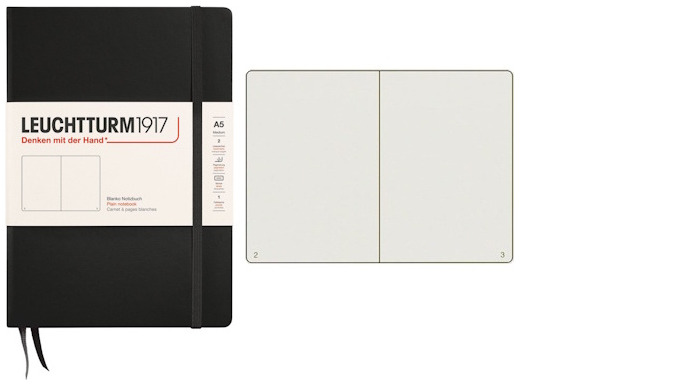 Leuchtturm1917 Notebook, Notebook Medium (A5) series Black (Plain, 145mm x 210mm)