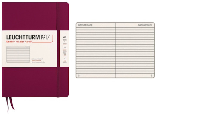 Leuchtturm1917 Notebook, Notebook Medium (A5) series Port red (Ruled, 145mm x 210mm)