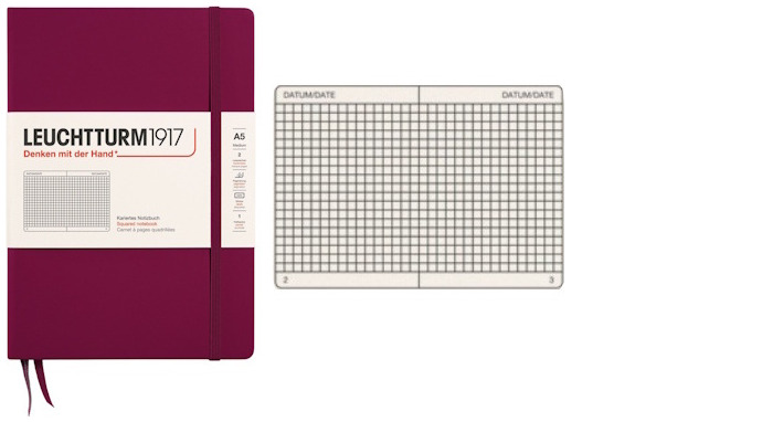 Leuchtturm1917 Notebook, Notebook Medium (A5) series Port red (Squared, 145mm x 210mm)