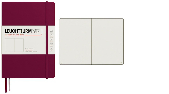 Leuchtturm1917 Notebook, Notebook Medium (A5) series Port red (Plain, 145mm x 210mm)