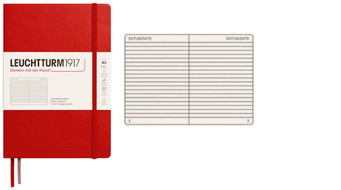 Leuchtturm1917 Notebook, Notebook Medium (A5) series Cherry (Ruled, 145mm x 210mm)