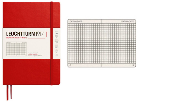 Leuchtturm1917 Notebook, Notebook Medium (A5) series Cherry (Squared, 145mm x 210mm)