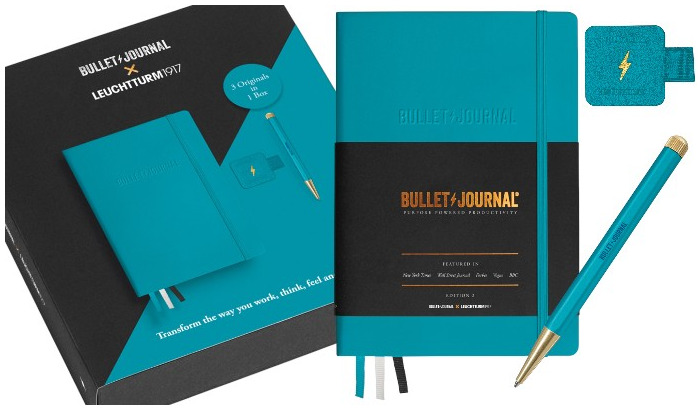Ensemble Leuchtturm1917, série Bullet Journal Turquoise25 (1x Bullet Journal A5, 1x Drehgriffel, 1x Ganse pour stylo)