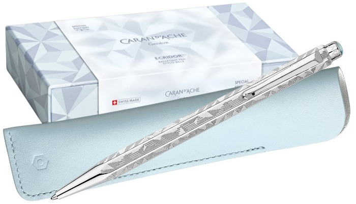 Ensemble stylo bille & étui Caran d'Ache, série Ecridor Alpine Frost SE Platine