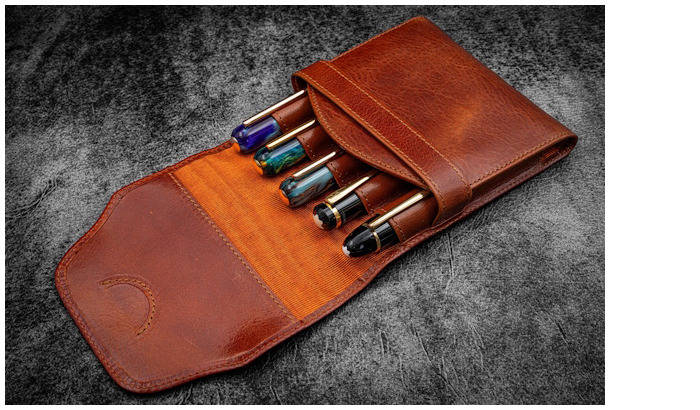 Galen Leather Co. Pen pouch, Legacy Collection Leather TwinFlip Pen Case (5) series Deep Cognac  