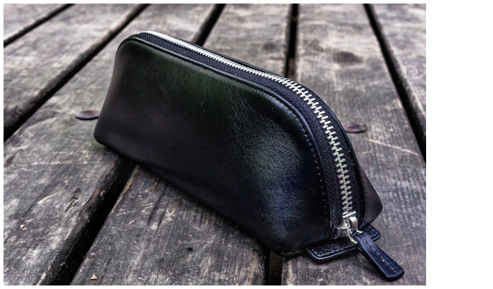 Galen Leather Co. Pouch, XLarge Zipper Leather Pencil Case series Black
