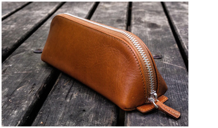 Galen Leather Co. Pouch, XLarge Zipper Leather Pencil Case series Brown