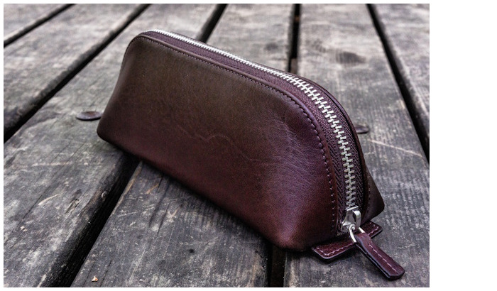 Galen Leather Co. Pouch, XLarge Zipper Leather Pencil Case series Dark Brown