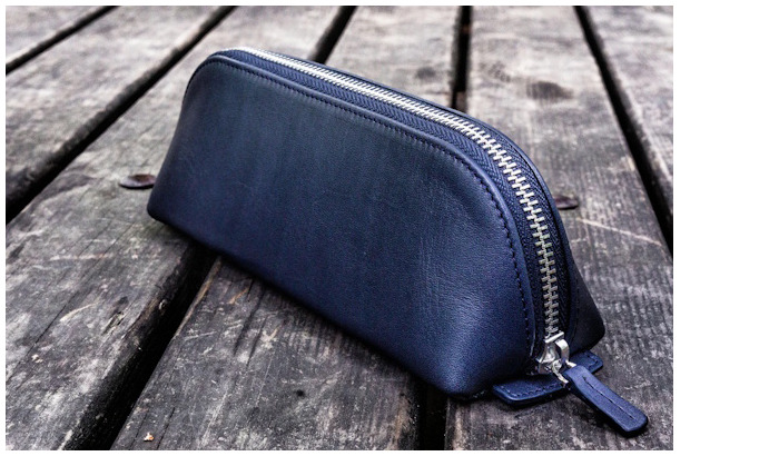 Galen Leather Co. Pouch, XLarge Zipper Leather Pencil Case series Navy Blue