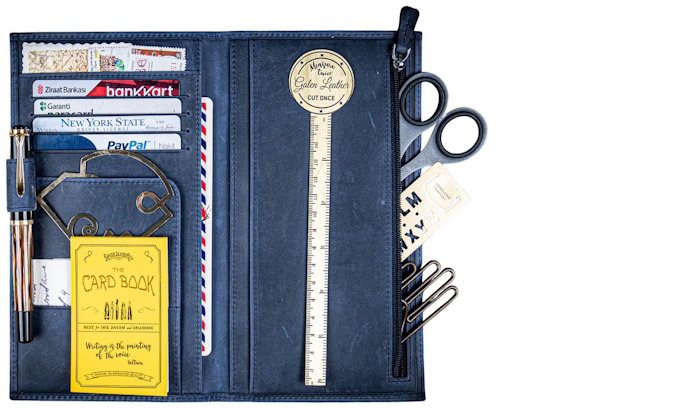 Galen Leather Co. Pouch, Leather Wallet Insert for Traveler's Notebook - Regular Size series Crazy Horse Navy Blue