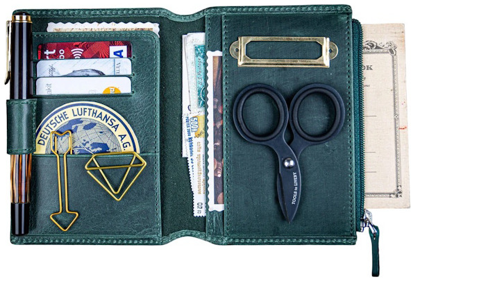 Étui Galen Leather Co., série Leather Wallet Insert for Traveler's Notebook - Format Passeport Vert forêt Crazy Horse  