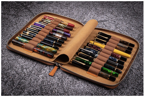 Étui pour stylo Galen Leather Co., série Leather Zippered 20 Slots Brun Crazy Horse