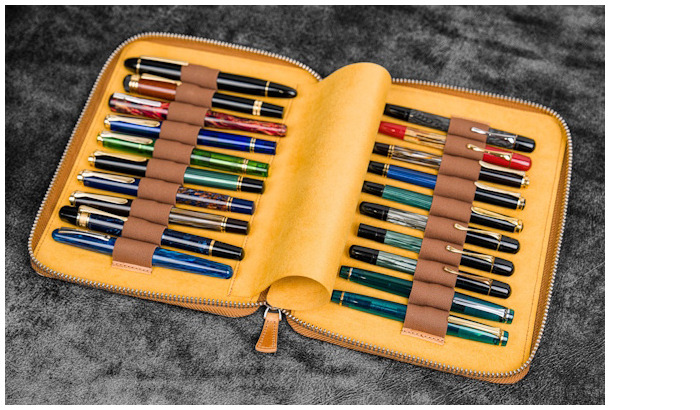 Étui pour stylo Galen Leather Co., série Leather Zippered 20 Slots Ocre Miel Crazy Horse  