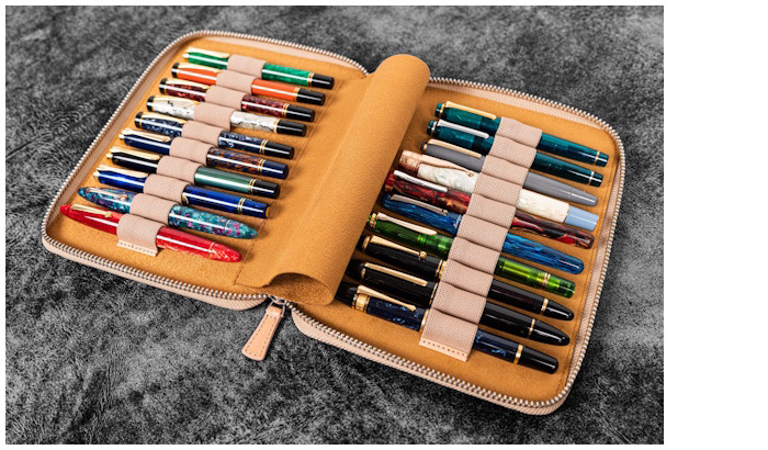 Étui pour stylo Galen Leather Co., série Leather Zippered 20 Slots Non teint  