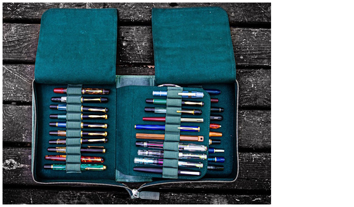 Étui pour stylo Galen Leather Co., série Leather Zippered 40 Slots Vert Forêt Crazy Horse