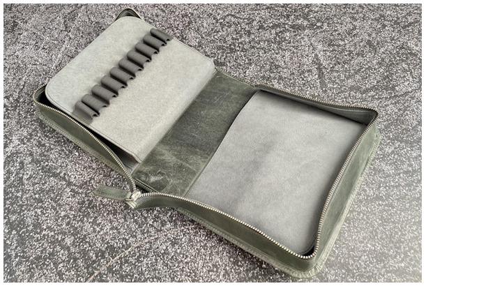 Étui pour stylo Galen Leather Co., série Leather Zippered 40 Slots Fumée Crazy Horse