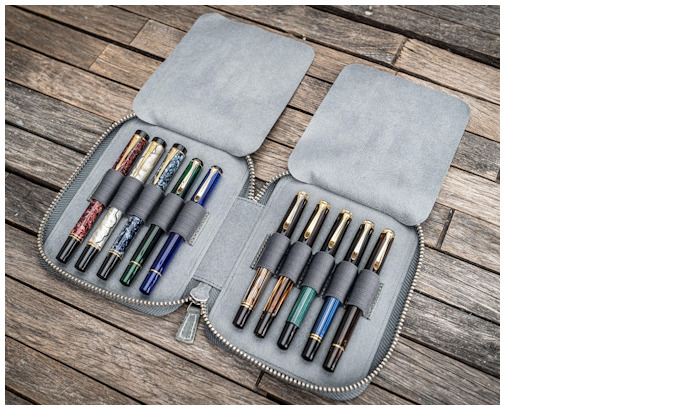 Étui pour stylo Galen Leather Co., série Leather Zippered 10 Slots Fumée Crazy Horse 