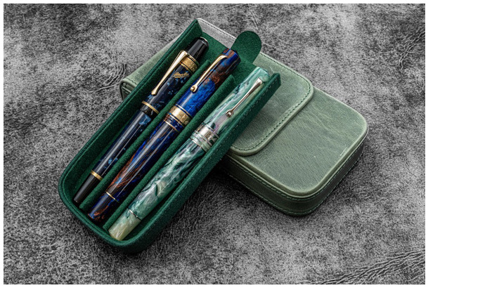 Étui pour stylo Galen Leather Co., série Leather Magnum Opus 3 Slots Vert Forêt Crazy Horse  