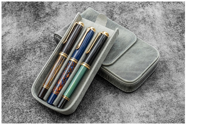 Étui pour stylo Galen Leather Co., série Leather Magnum Opus 3 Slots Fumée Crazy Horse  