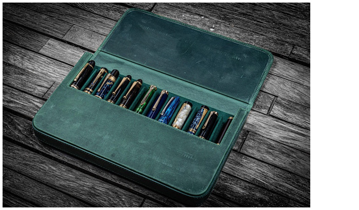 Étui pour stylo Galen Leather Co., série Leather Magnum Opus 12 Slots Vert Forêt Crazy Horse