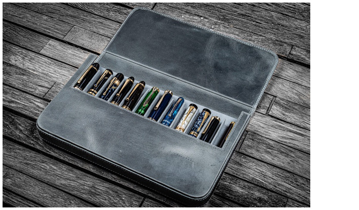 Étui pour stylo Galen Leather Co., série Leather Magnum Opus 12 Slots Fumée Crazy Horse  