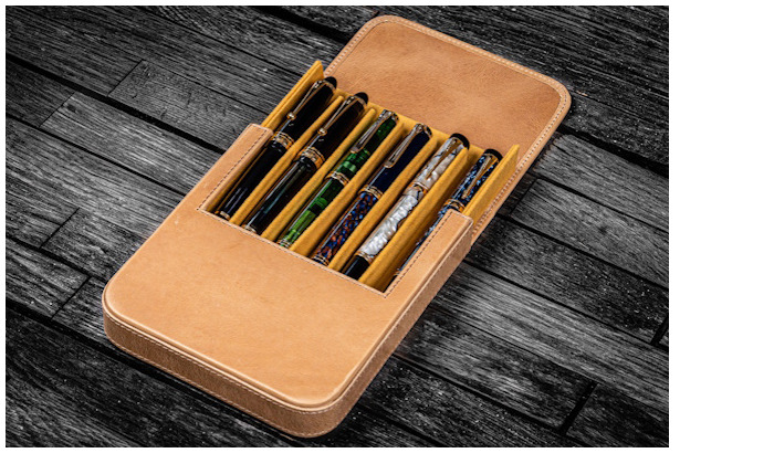 Étui pour stylo Galen Leather Co., série Leather Magnum Opus 6 Slots Ocre Miel Crazy Horse