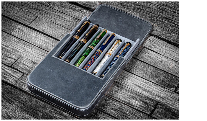Étui pour stylo Galen Leather Co., série Leather Magnum Opus 6 Slots Fumée Crazy Horse   