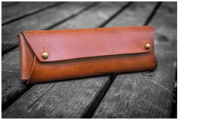 Étui Galen Leather Co., série The Student Leather Pencil Case Brun  