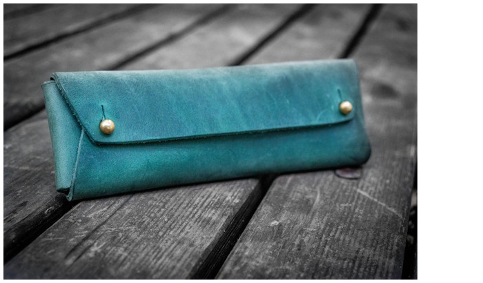 Étui Galen Leather Co., série The Student Leather Pencil Case Vert Forêt Crazy Horse  